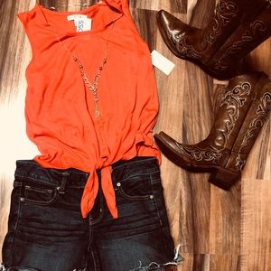 Tie front blouse with attached necklace large